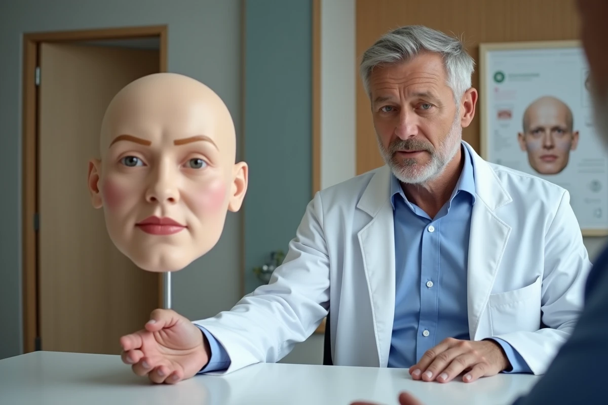 Chirurgien plastique montrant un modèle facial 3D