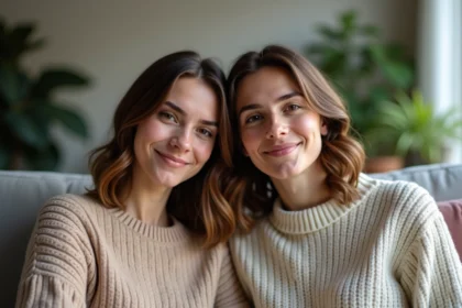 Jeune couple assis sur un canapé dans un salon chaleureux