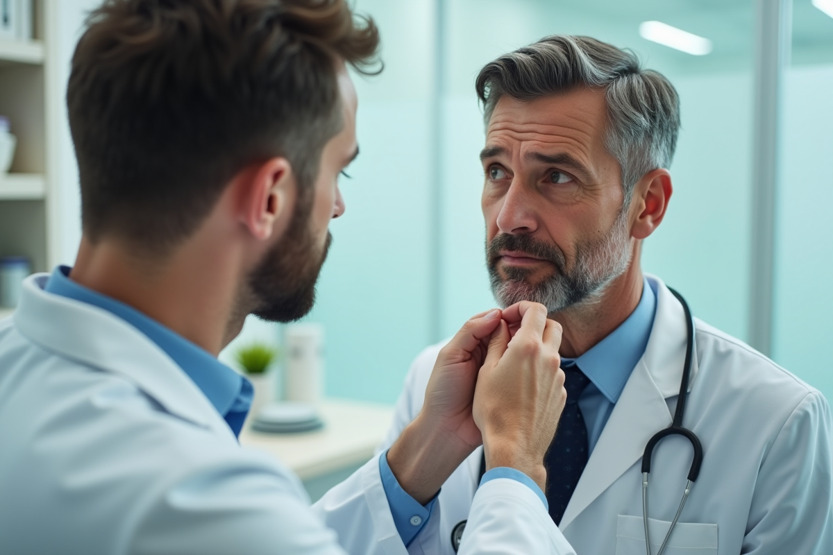 Dermatologue examinant une cicatrice sur le visage d