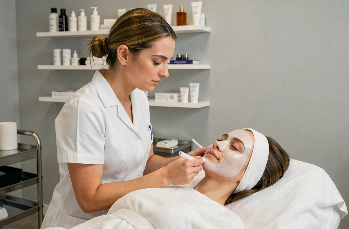 Esthéticienne réalisant un soin du visage sur une cliente dans un institut de beauté généraliste à Rennes
