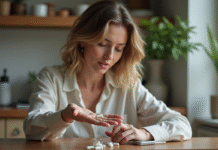 Femme en cuisine comparant capsule et gel pill