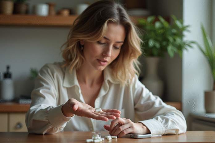 femme-comparant-pills-kitchen Femme en cuisine comparant capsule et gel pill