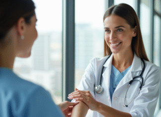 Cicatrices : Médecins capables d’enlever ces marques indésirables ? Femme confiante parlant avec un dermatologue dans un cabinet moderne