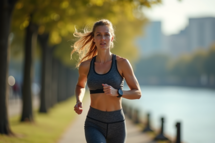 Femme courant en extérieur le long d'une rivière