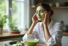 Soin visage : Recette soin concombre, étapes faciles à réaliser Femme appliquant un masque de concombre sur le visage