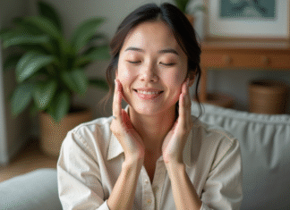 Remonter le bas des joues : astuces efficaces et naturelles pour retrouver un visage tonique Femme de quarantaine se massant le visage avec douceur