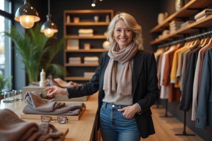 Femme élégante en boutique mode chic et moderne
