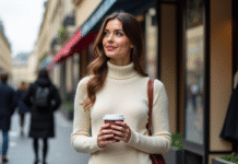 Tendance 2025 : robes pull à la mode, faut-il les adopter ? Femme élégante en robe en maille crème dans Paris