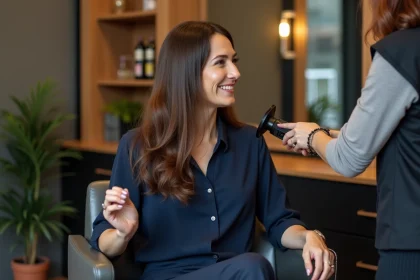Femme confiante dans un salon de coiffure moderne