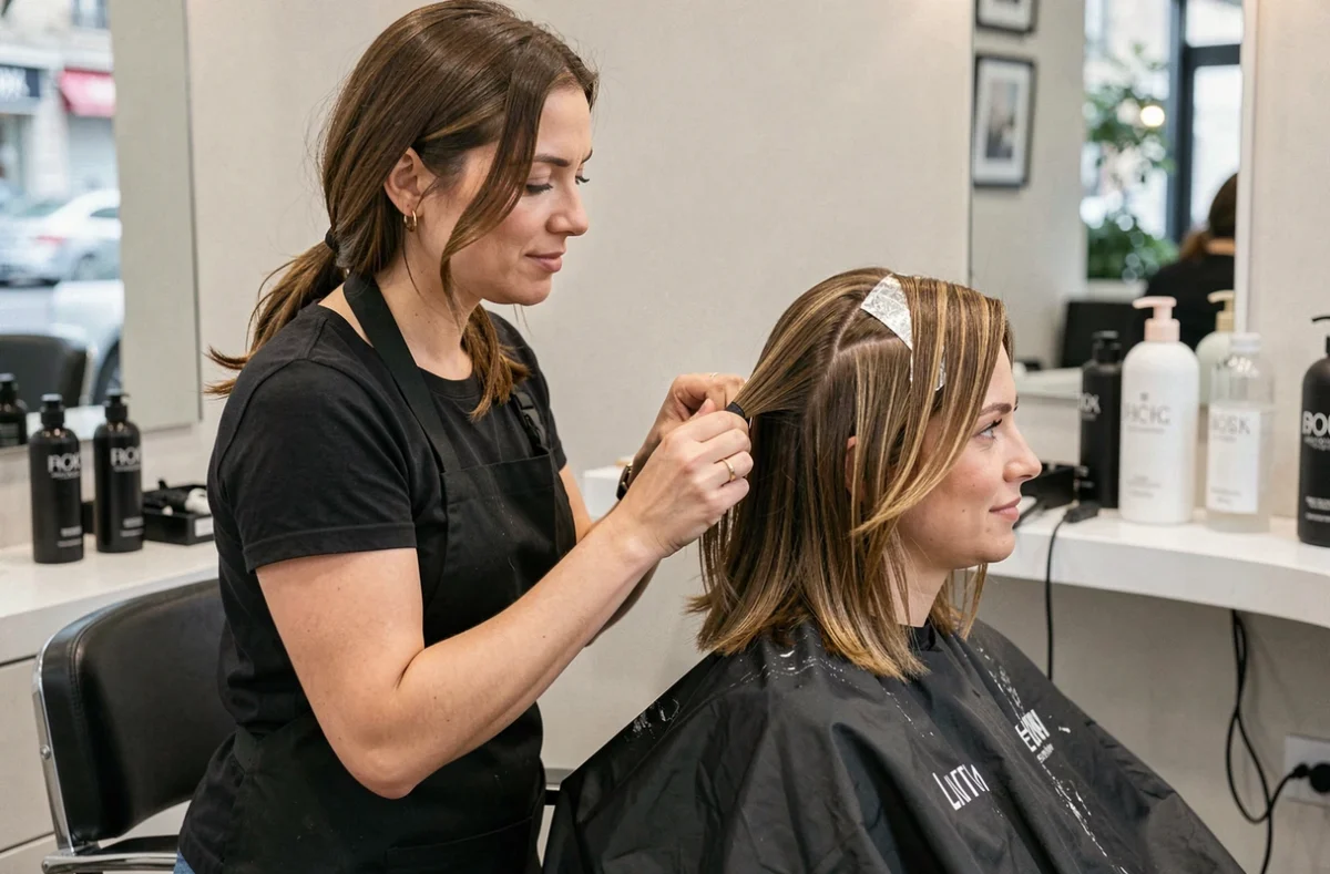 Coloriste professionnelle appliquant une coloration experte sur une cliente dans le salon Franck Provost d'Argenteuil