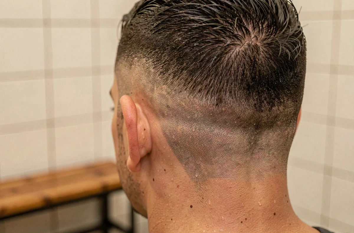 Gros plan sur une taper coupe fondue parfaitement réalisée sur un homme après l'entraînement