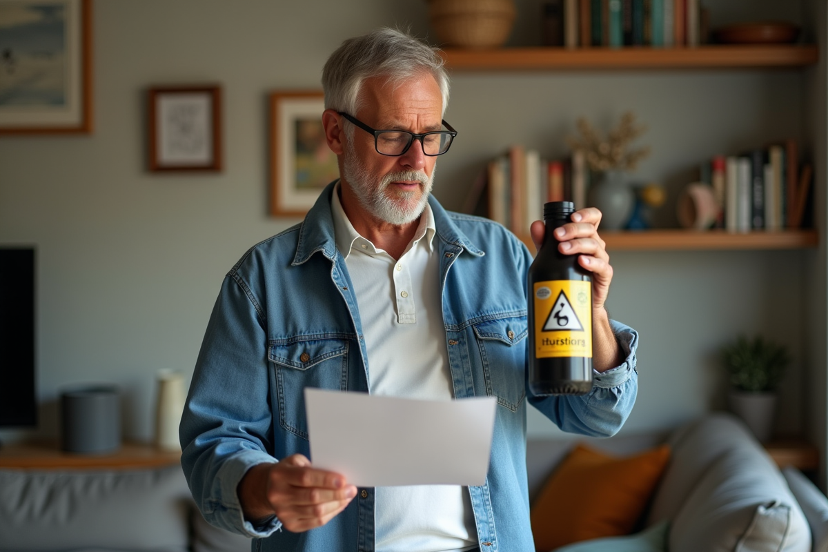 Homme lisant une notice d