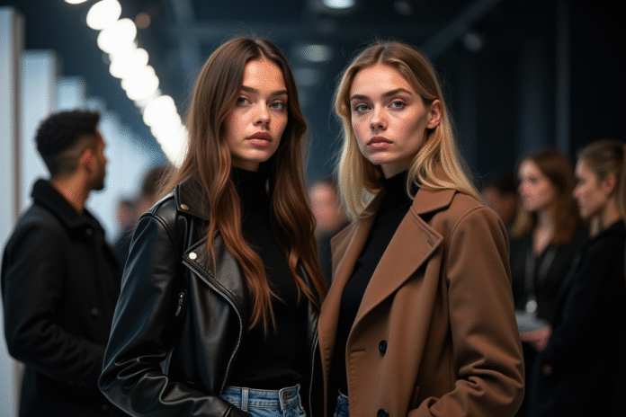 mannequins-backstage-mode Jeune femme et homme confiants en coulisses de défilé