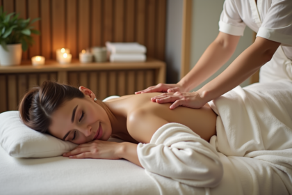 Femme recevant un massage relaxant dans un spa calme
