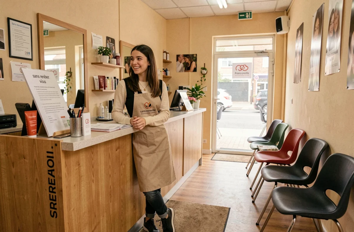 Accueil sans rendez-vous au salon Shampoo de Franconville avec une cliente et styliste à la réception