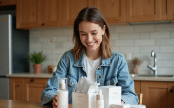 Recevoir des produits de marque gratuitement : nos astuces exclusives ! Femme souriante découvrant des soins naturels à la maison